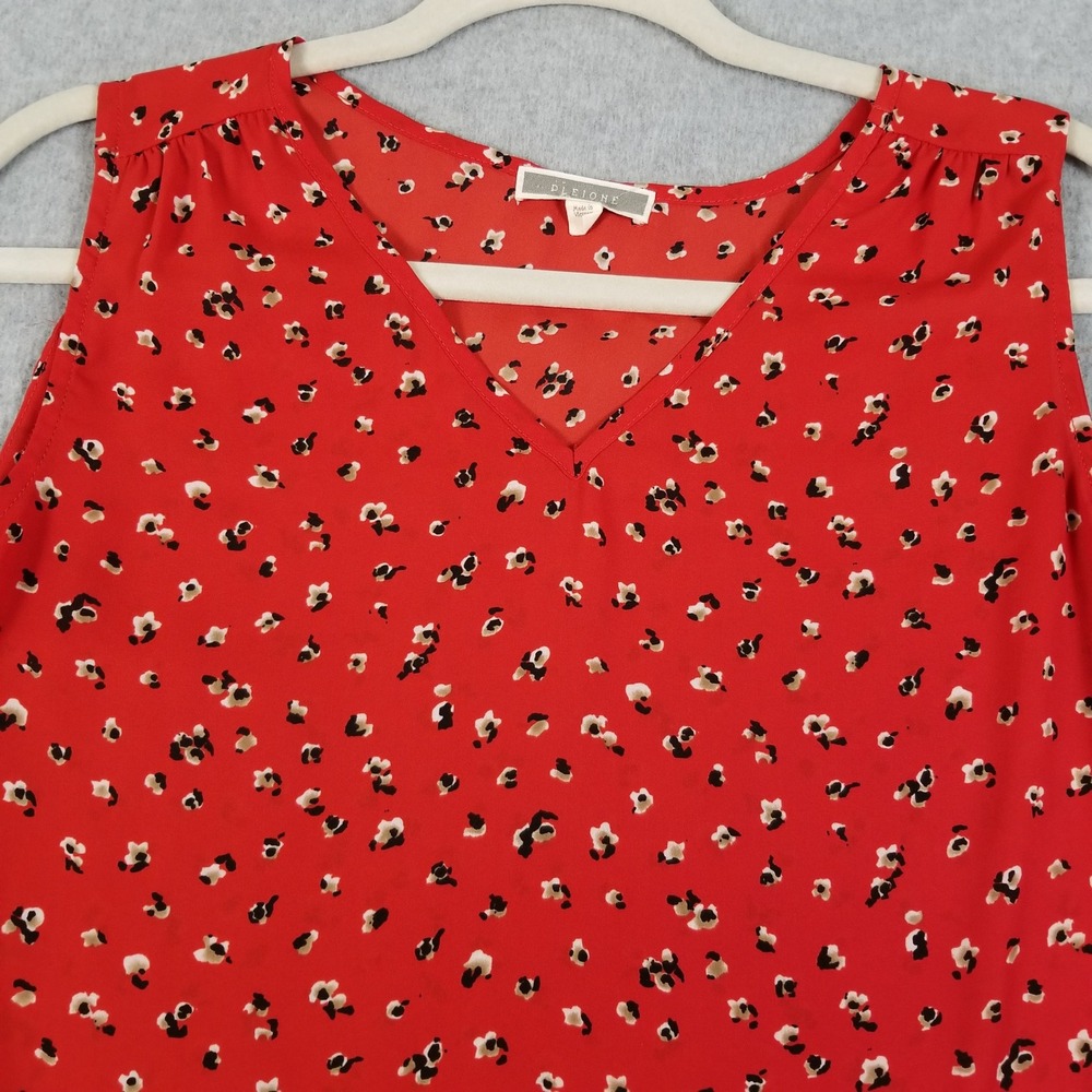 Pleione Peplum Blouse Women S Small Red Floral Sleeveless Spring Girly Cute Fun - Picture 2 of 8